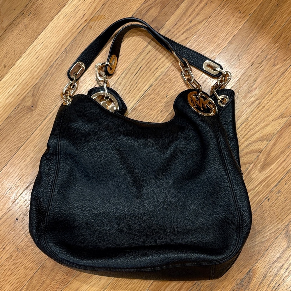 Michael Kors Black Hobo Bag with Gold Accents - Picture 7 of 12